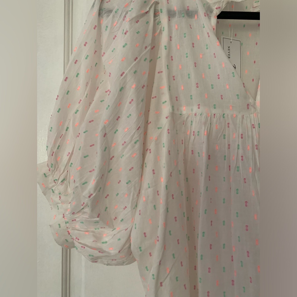 Women's White Blouse with Multicolor Dots